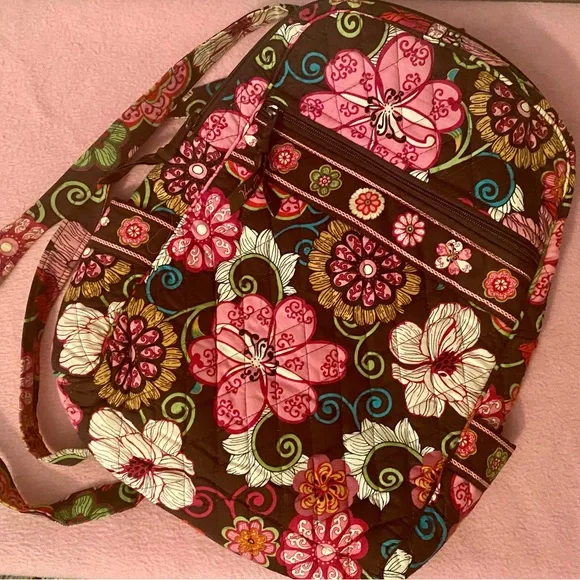 Vera Bradley Mod Floral Pink Backpack Vera Bradley Maggie in Mod Brown/Pink Quilted Floral Zipper  main image 2